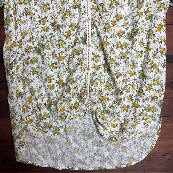Max Studio Women's White Yellow Floral Print Top Button-Up Knot Size Large - Picture 3 of 8